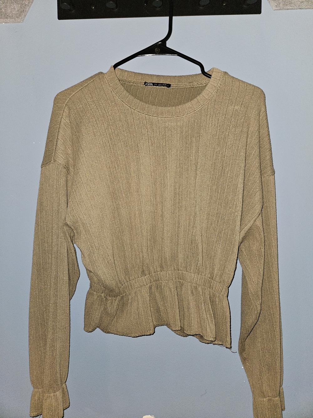 Zara Ribbed Peplum Sweatshirt - Taupe Green